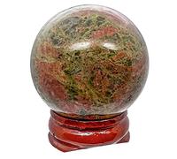Casaper - Bola natural unakita con soporte de madera, escultura de piedra pulida con esfera de piedra Fengshui, figura de meditación y curación de yoga, 1.5 pulgadas