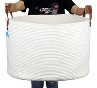 Casaphoria Cesta de almacenamiento de cuerda de algodón tejida extragrande para organizar toallas, mantas, cestas de lavandería para baño, cesta alta blanca para lavandería, dormitorio, tejido con