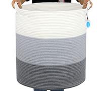 Casaphoria Cesta de cuerda de algodón tejida decorativa extra grande de 20 x 18 pulgadas, cesta de lavandería alta, cesta de manta para sala de estar, cestas de almacenamiento redondas para