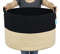Casaphoria Cesta de cuerda de algodón tejida XXXLarge con asa, para edredón, cojines, cesta de almacenamiento para ropa sucia, 21.7 x 21.7 x 13.8 pulgadas