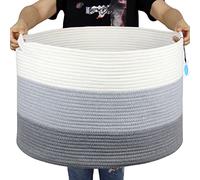 Casaphoria Cesta de cuerda de algodón XXXL para sala de estar, cesta de almacenamiento tejida con asa para mantas, toallas y almohadas, cesta de lavandería, gris claro (22 x 22 x 14 pulgadas)