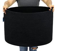 Casaphoria Cesta de cuerda de algodón XXXL para sala de estar, cesta de almacenamiento tejida con asa para mantas, toallas y almohadas, cesta de lavandería, color negro oscuro (21 x 21 x 13.8 pulgadas