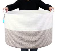 Casaphoria Cesta de cuerda de algodón XXXLarge de 21.7 x 21.7 x 13.8 pulgadas, cesta tejida para ropa sucia, cesta con asa, almacenamiento de edredón, cojines, cesta de lavandería