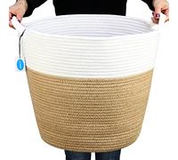 Casaphoria Cesta de lavandería, 45 x 45 cm, bonita cesta redonda de mimbre natural, cesta de almacenamiento de yute con asas para sala de estar (paquete de 1)