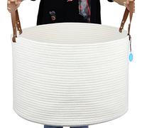 Casaphoria Cesta XXL de cuerda de algodón con asa de cuero, cesta para zapatos y cesta de ropa tejida de 20 x 13 pulgadas, cesta negra (paquete de 1)
