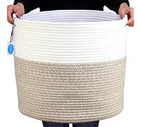 Casaphoria Cestas grandes de almacenamiento de cuerda de algodón con asas para organizar, cestas tejidas redondas para mantas y almohadas, cuerda de algodón tejida alta para lavandería, dormitorio,
