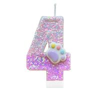 CasaPopz Velas con números de pata de gato y perro para decoración de tartas, vela número 4 de gatito rosa, decoración de pastel de cumpleaños con temática de perro para decoraciones de fiesta