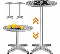 CASARIA 2 Mesas Altas Bar 2en1 Plegables Altura Regulable 60cm Plata | Ajustable 70/115cm, Aluminio, Acero Inoxidable, 4 Patas Nivelables, Interior, Exterior, Jardín, Terraza, Eventos, Bistro