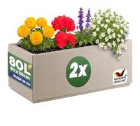 CASARIA 2X Jardinera Ethica 80L Rectangular 80 x 36 x 35 cm Crema | Drenaje Integrado, Plástico, Resistente UV, Antihielo, Flores, Hierbas Aromáticas, Huerto Urbano, Patio, Terraza, Balcón