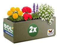 CASARIA 2X Jardinera Ethica 80L Rectangular 80 x 36 x 35 cm Verde Oliva | Base de drenaje, resistente al invierno, maceta de jardín, maceta, maceta de flores, plástico resistente a la intemperie