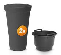 CASARIA® 2X Maceta Exterior XXL 42 L Macetero Grande 63x40cm Recipiente Interior Decoración Jardín Resistente Intemperie Impermeable Terraza Antracita