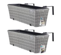Maceteros balcón set de 2 poliratán gris 60x20x19cm