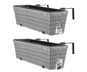 CASARIA 2X Maceteros de Balcón Gris 60x20x19 11L Incl. Soporte Maceta de Plástico Colgante Terraza
