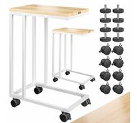 CASARIA® 2X Mesa Auxiliar Forma C Mesita Lateral Carga 40 kg Ruedas Blanco