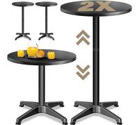 CASARIA® 2X Mesas Altas Bar 2en1 Plegable Altura Regulable 70cm/115cm Aluminio Acero INOX. Ø 60cm Negro Bistro Jardín
