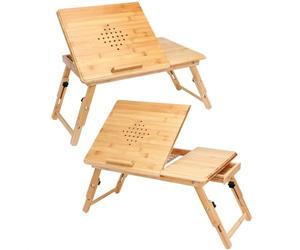 CASARIA® 2X Mesas para Ordenador Portátil Plegable Mesas Auxiliares Cama Sofá de Bambú Ajustable Bandeja Desayuno