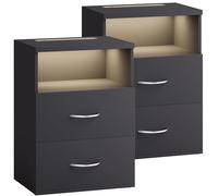 CASARIA 2X Mesitas de Noche Luz LED Antracita | 40x28x55 cm, 2 Cajones, Iluminación Regulable, Cómoda Altura 55 cm, Dormitorio, Hogar, Mesa Auxiliar