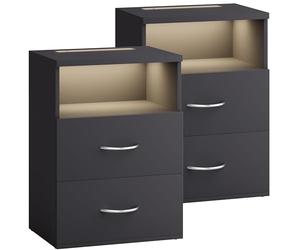CASARIA 2X Mesitas de Noche Luz LED Antracita | 40x28x55 cm, 2 Cajones, Iluminación Regulable, Cómoda Altura 55 cm, Dormitorio, Hogar, Mesa Auxiliar
