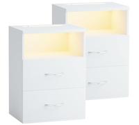CASARIA 2X Mesitas de Noche Luz LED Blanco | 40x28x55 cm, 2 Cajones, Iluminación Regulable, Cómoda Altura 55 cm, Dormitorio, Hogar, Mesa Auxiliar