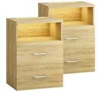CASARIA 2X Mesitas de Noche Luz LED Roble | 40x28x55 cm, 2 Cajones, Iluminación Regulable, Cómoda Altura 55 cm, Dormitorio, Hogar, Mesa Auxiliar