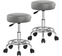 CASARIA® 2X Taburete Oficina con Ruedas Giratorio 360° Redondo Ø 35cm Ergonómico Silla Escritorio Trabajo Altura Regulable 51-65cm Acolchado 10cm Gris