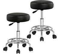 CASARIA® 2X Taburete Oficina con Ruedas Giratorio 360° Redondo Ø 35cm Ergonómico Silla Escritorio Trabajo Altura Regulable 51-65cm Acolchado 10cm Negro