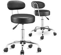 CASARIA® 2X Taburete Oficina Giratorio 360° con Ruedas Respaldo Silla Escritorio Trabajo Altura Ajustable 46-60cm Asiento 10 cm Grosor Resistente Negro