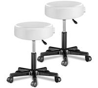 CASARIA® 2X Taburete Oficina Giratorio 360° Redondo Ø 35cm con Ruedas Silla Escritorio Trabajo Altura Regulable 46-60cm Acolchado 10cm Resistente Blanco