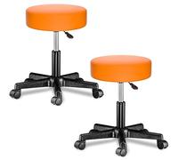 CASARIA® 2X Taburete Oficina Giratorio 360° Redondo Ø 35cm con Ruedas Silla Escritorio Trabajo Altura Regulable 46-60cm Acolchado 10cm Resistente Naranja