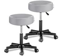 CASARIA® 2X Taburete Oficina Giratorio 360° Redondo Ø 35cm con Ruedas Silla Escritorio Trabajo Altura Regulable 46-60cm Acolchado 10cm Resistente Gris