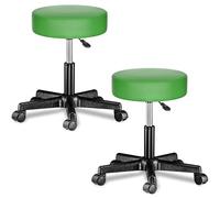 CASARIA® 2X Taburete Oficina Giratorio 360° Redondo Ø 35cm con Ruedas Silla Escritorio Trabajo Altura Regulable 46-60cm Acolchado 10cm Resistente Verde