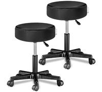 CASARIA® 2X Taburete Oficina Giratorio 360° Redondo Ø 35cm con Ruedas Silla Escritorio Trabajo Altura Regulable 46-60cm Acolchado 10cm Resistente Negro