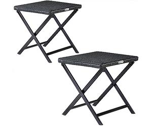 CASARIA® 2X Taburetes Poliratán Acero Multiusos 44x40x44cm Carga 75Kg Plegable Mesita Reposapiés