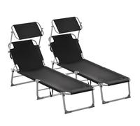 CASARIA® 2X Tumbonas de Jardín Playa Relajación Parasol Plegable 195x60x30cm hasta 150Kg Acero Piscina