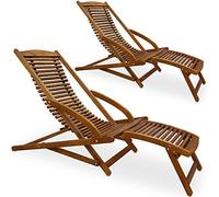CASARIA® 2X Tumbonas Plegable Exterior Madera Acacia Silla Jardín con Cojín Reposapiés Extraíble Reposabrazos Ergonómica Función Mecedora Resistente Carga hasta 160 Kg Mueble Balcón Terraza
