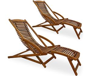 CASARIA® 2X Tumbonas Plegable Exterior Madera Acacia Silla Jardín con Cojín Reposapiés Extraíble Reposabrazos Ergonómica Función Mecedora Resistente Carga hasta 160 Kg Mueble Balcón Terraza
