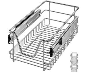 CASARIA® 3x Bandejas de Metal Telescópicas 30cm Cestas de Almacenamiento Extraíble Carga 20Kg Cocina Cromada