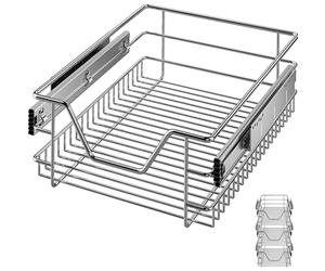 CASARIA® 3x Bandejas de Metal Telescópicas 40cm Cestas de Almacenamiento Extraíble Carga 20Kg Cocina Cromada