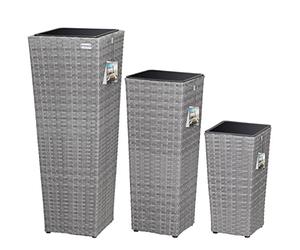 Casaria® 3X Macetas de Poliratán Gris 3 Tamaños Macetero de Jardín Maceta Interior Extraíble con Drenaje