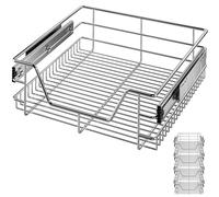 CASARIA® 4x Bandejas de Metal Telescópicas 50cm Cestas de Almacenamiento Extraíble Carga 20Kg Cocina Cromada