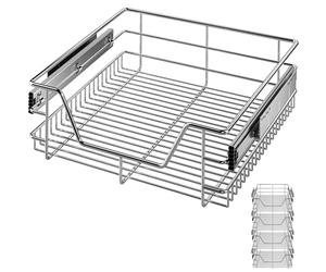 CASARIA® 4x Bandejas de Metal Telescópicas 50cm Cestas de Almacenamiento Extraíble Carga 20Kg Cocina Cromada
