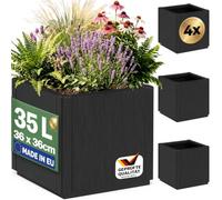 CASARIA 4X Jardinera Ethica 35L Cuadrada 36 x 36 x 35 cm Antracita | Drenaje Integrado, Plástico, Resistente UV, Antihielo, Flores, Hierbas Aromáticas, Huerto Urbano, Patio, Terraza, Balcón