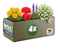 CASARIA 4X Jardinera Ethica 80L Rectangular 80 x 36 x 35 cm Verde Oliva | Base de drenaje, resistente al invierno, maceta de jardín, maceta, maceta de flores, plástico resistente a la intemperie