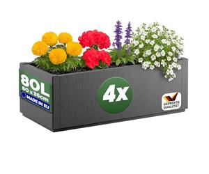 CASARIA® 4X Jardinera Rectangular Exterior 80L 80x36x35cm Macetero Grande Maceta Decoración Flores Resistente Intemperie Jardín Terraza Antracita