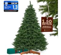CASARIA® Árbol de Navidad 150x106cm Soporte de Madera Natural 1069 Puntas Ramas PVC Relleno Pino Abeto Artificial Verde