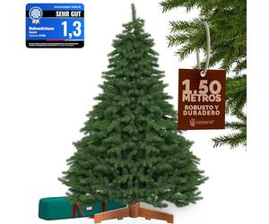 CASARIA® Árbol de Navidad 150x106cm Soporte de Madera Natural 1069 Puntas Ramas PVC Relleno Pino Abeto Artificial Verde