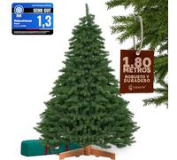 CASARIA® Árbol de Navidad 180x111cm Soporte de Madera Natural 1355 Puntas Ramas PVC Relleno Pino Abeto Artificial Verde