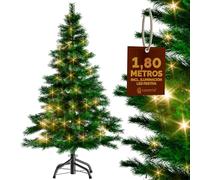CASARIA® Árbol de Navidad Artificial, 180cm, 120 Luces LED, Ramas Frondosas, Soporte Metálico, Arboles Navidad, Decoración Navideña, Arvore Natal com Luzes