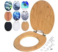 CASARIA® Asiento Inodoro Tapa WC Estándar Cierre Suave Automático Antibacteriano MDF Bisagras Inox. Bambú