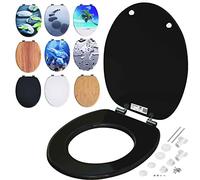 CASARIA® Asiento Inodoro, Tapa WC, Madera MDF, Tapas WC Universal Water, Tapadera Cierre Suave Doble Automático, 175Kg, Antibacteriano, Accesorios Baño, Negro